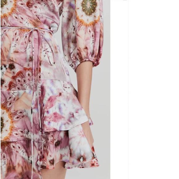 Alexis Lucine Printed Wrap Dress In Rose Tie Dye Mini Ruffled Size Medium - Picture 8 of 15